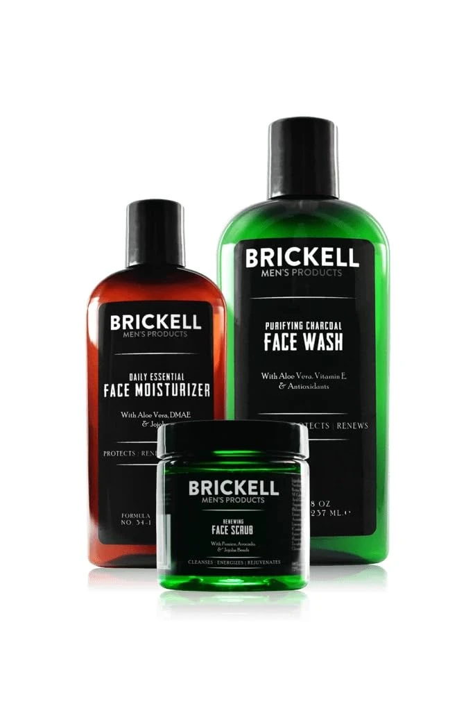 Brickell Men's Daily Advanced Face Care Routine II, Activated Charcoal Facial Cleanser, Face Scrub, Face Moisturizer Lotion, Natural and Organic, Scented