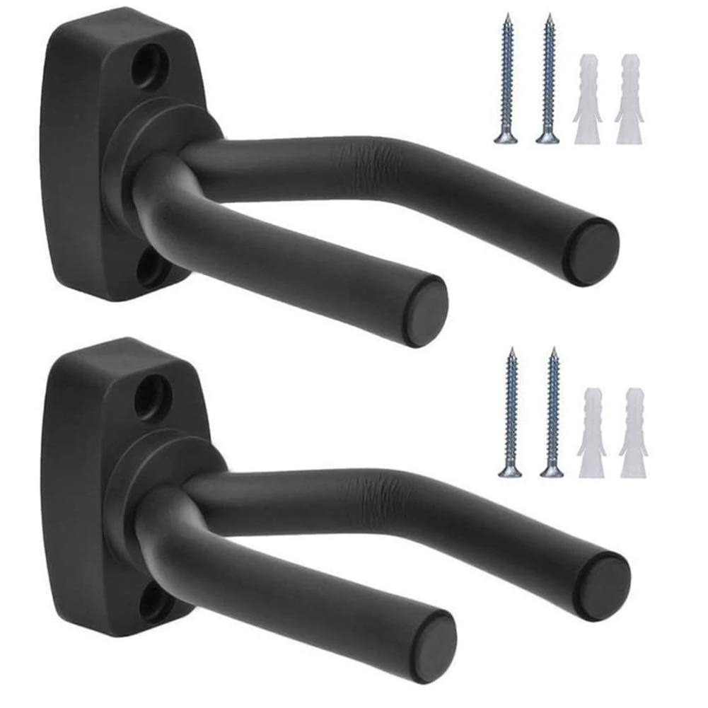 Tioamy 2 Pack Guitar Wall Hanger Stand, Non-Marring Rubber Coated, Adjustable Arms, Easy To Install, Black, Modern Style, 2 Hooks, 60 lbs Weight Capacity