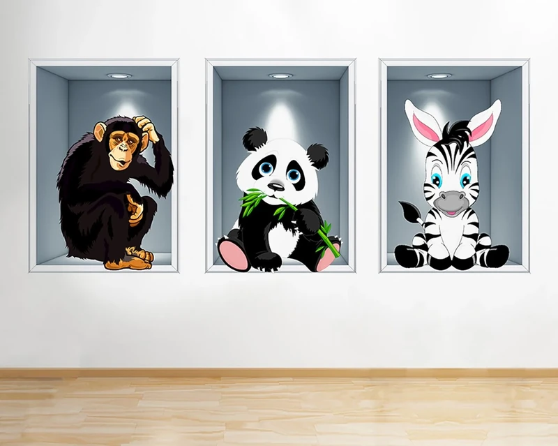 R826 Panda Zebra Monkey Nursery Zoo Window Wall Decal 3D Art Stickers Vinyl RoomKids Bedroom Baby Nursery Cool Livingroom Hall Boys Girls