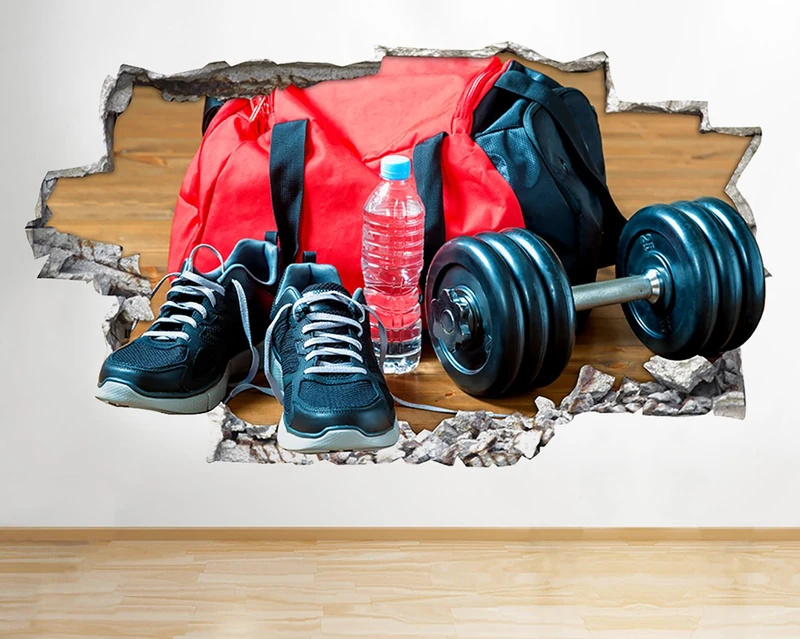 R440 Fitness Exercise Weight Water Smashed Wall Decal 3D Art Stickers Vinyl RoomKids Bedroom Baby Nursery Cool Livingroom Hall Boys Girls