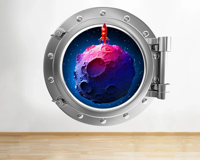 R147 Moon Cartoon Space Kid Bedroom Window Wall Decal 3D Art Stickers Vinyl RoomKids Bedroom Baby Nursery Cool Livingroom Hall Boys Girls