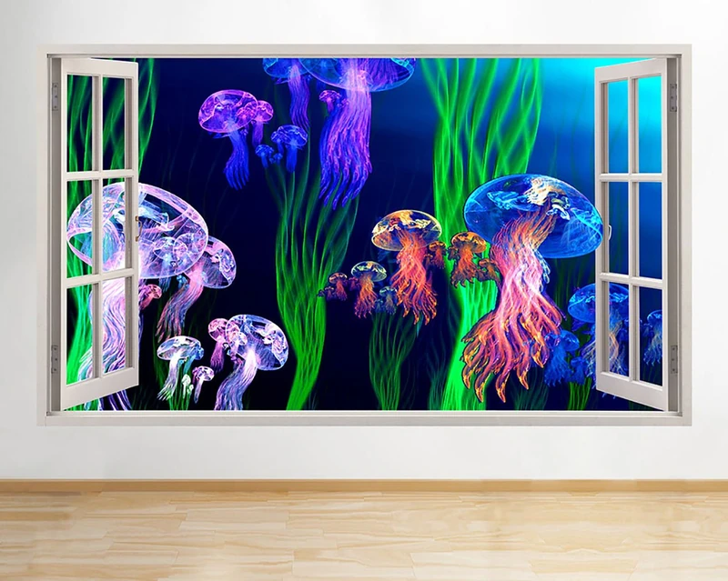 R967 Jellyfish Sea Animals Bedroom Window Wall Decal 3D Art Stickers Vinyl RoomKids Bedroom Baby Nursery Cool Livingroom Hall Boys Girls