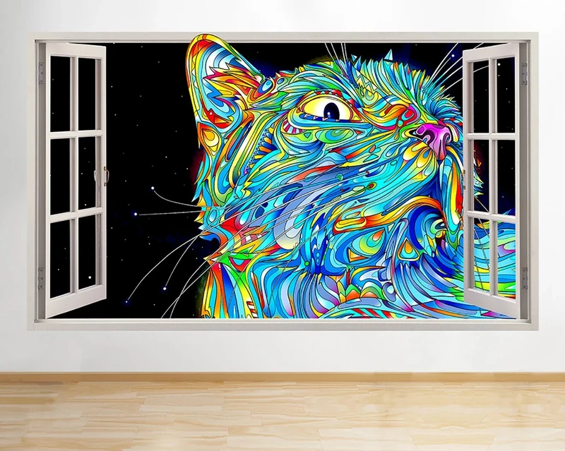 R767 Colourful Cat Animal Cool Kids Window Wall Decal 3D Art Stickers Vinyl RoomKids Bedroom Baby Nursery Cool Livingroom Hall Boys Girls