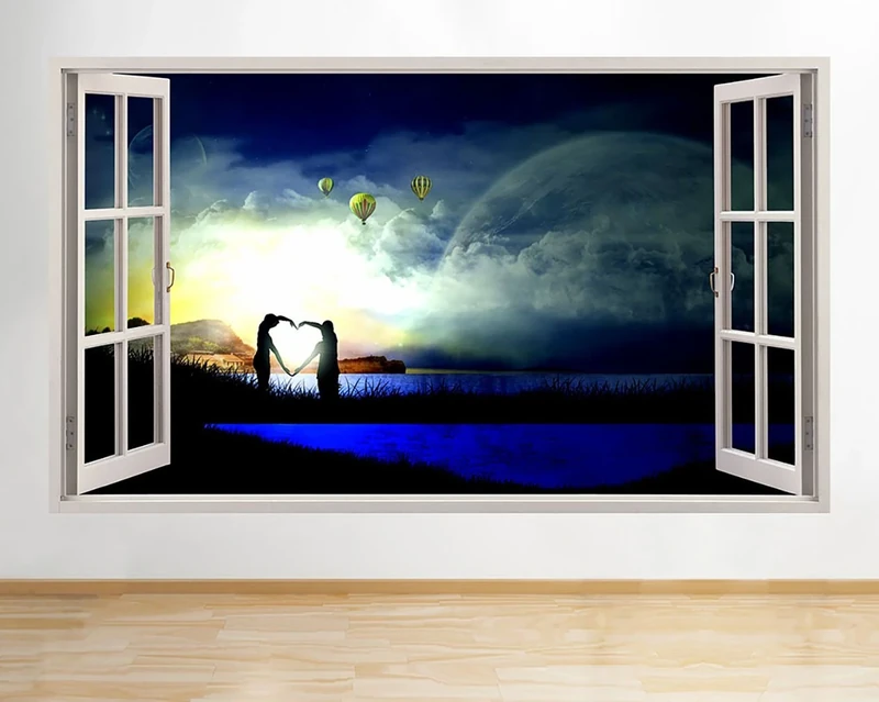 R961 Heart Shape Scenic Nature Cool Window Wall Decal 3D Art Stickers Vinyl RoomKids Bedroom Baby Nursery Cool Livingroom Hall Boys Girls