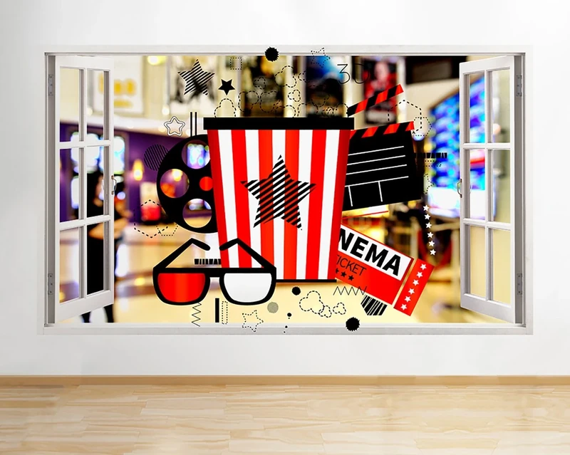 R016 Cinema 3D Glasses Food Movie Window Wall Decal 3D Art Stickers Vinyl RoomKids Bedroom Baby Nursery Cool Livingroom Hall Boys Girls