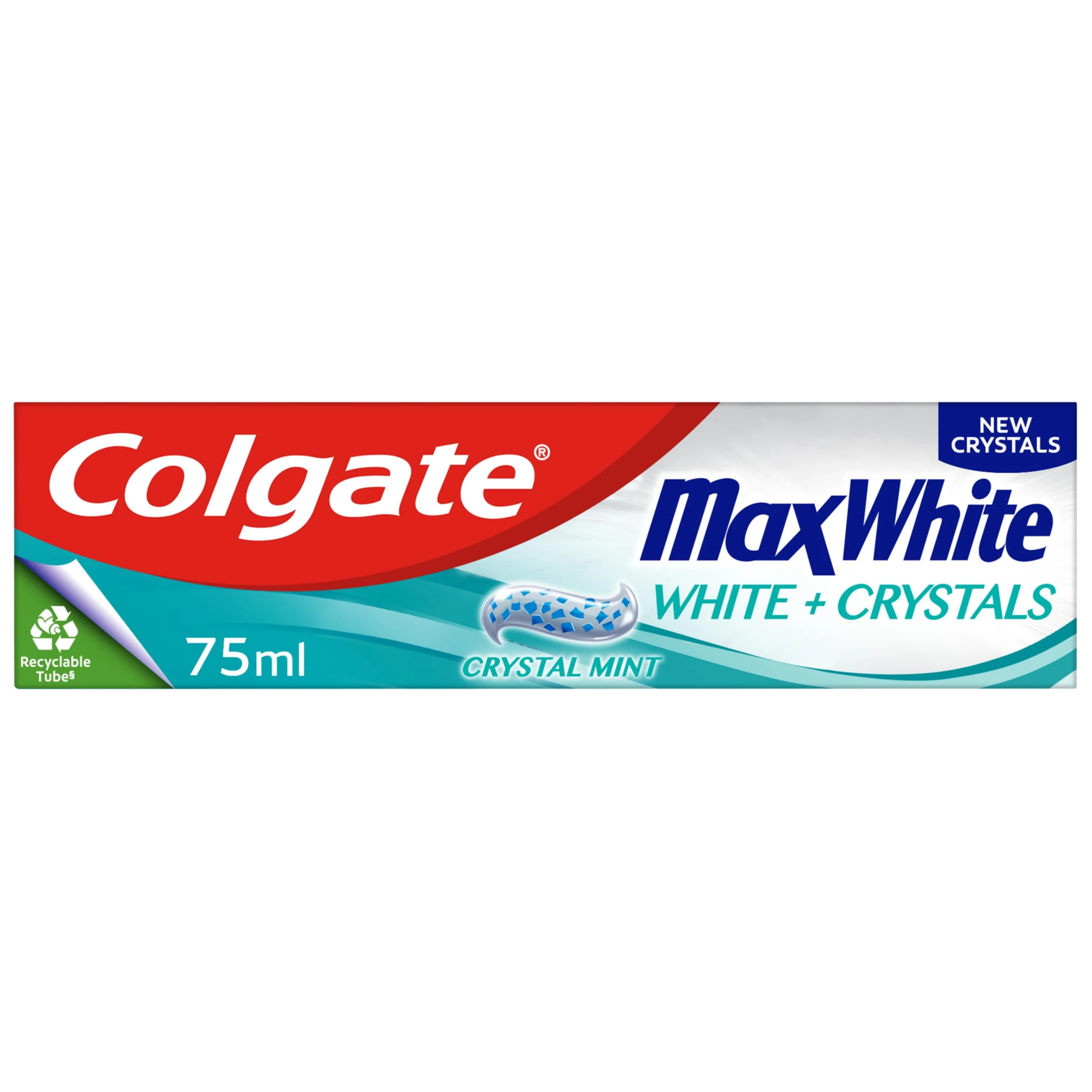 Colgate Max White White + Crystals Toothpaste 75ml - Teeth whitening - restores Natural Whiteness - 10x Longer Lasting Cooling Than Regular Fluoride - Fights Cavities