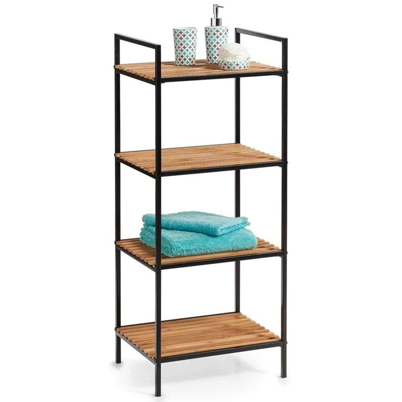 Zeller 18725 Standing Shelf with 4 Shelves Bamboo/Metal Black Approx. 39 x 33 x 95 cm