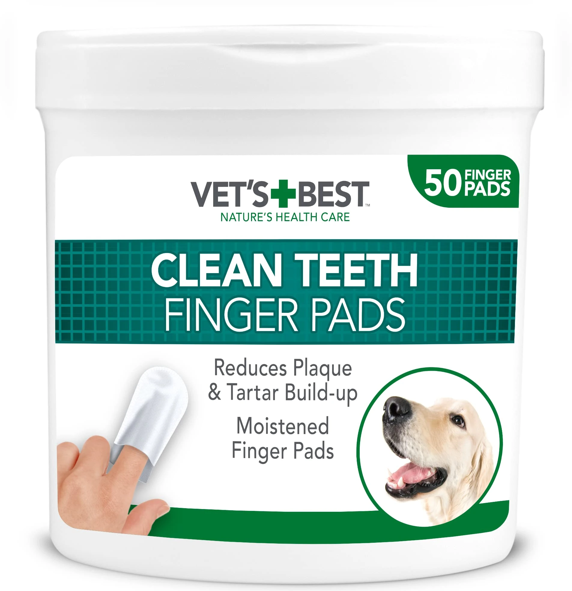 Vet's Best Dental Care Finger Wipes,Reduces Plaque & Freshens Breath, Teeth Cleaning Finger Wipes for Dogs - 50 Disposable Wipes