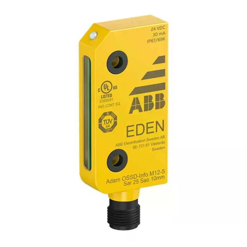 ABB Adam OSSD-Info M12-5 Safety Sensor, M12-5 Male Connector, IP69K, Yellow (ABB2TLA020051R5400)