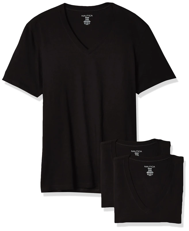 Nautica Men's Cotton V-Neck 3-Pack T-Shirt Underwear, Black New-3 Pack, S