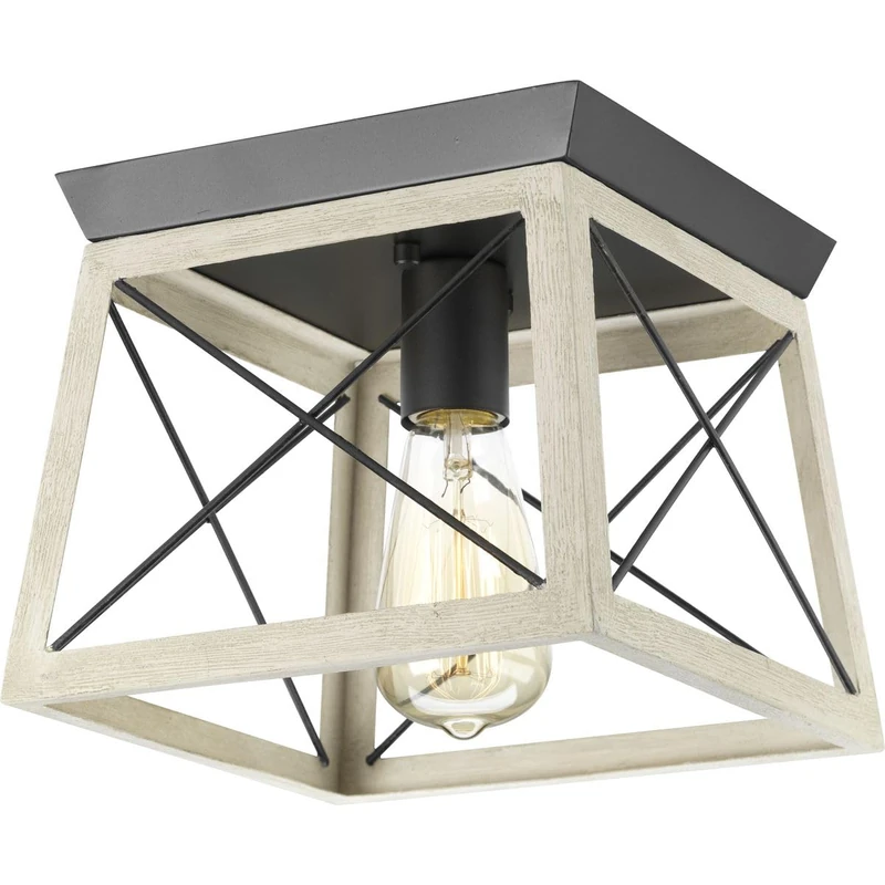 Progress Lighting Briarwood Collection Whitewashed One-Light Farmhouse Flush Mount Ceiling Light - Image 1