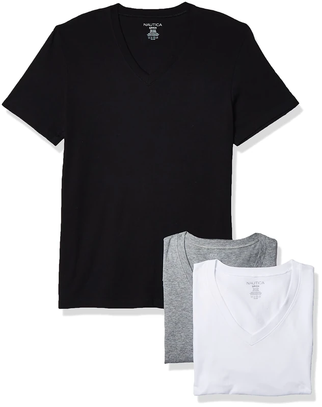 Nautica Men's Cotton V-Neck 3-Pack T-Shirt Underwear, New White/Black/Heather Grey-3 Pack, S - Image 1