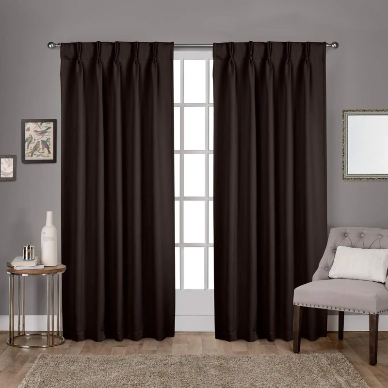 Exclusive Home Curtains Sateen Woven Blackout Pinch Pleat Top Panel Pair, Espresso, 30x108, 2 Piece