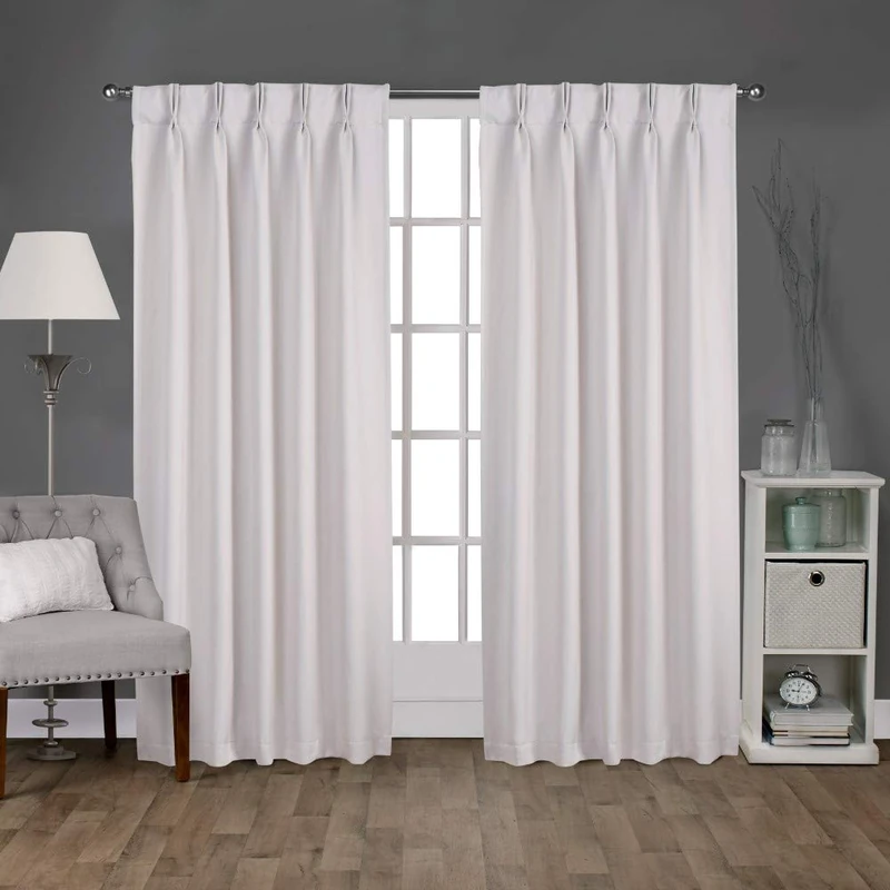 Exclusive Home Curtains Sateen Woven Blackout Pinch Pleat Top Panel Pair, Vanilla, 30x96, 2 Piece
