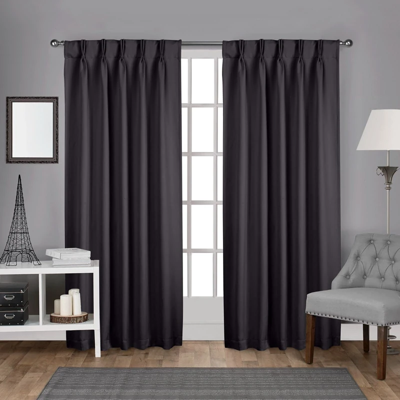 Exclusive Home Curtains Sateen Woven Blackout Pinch Pleat Top Panel Pair, Charcoal, 30x84, 2 Piece