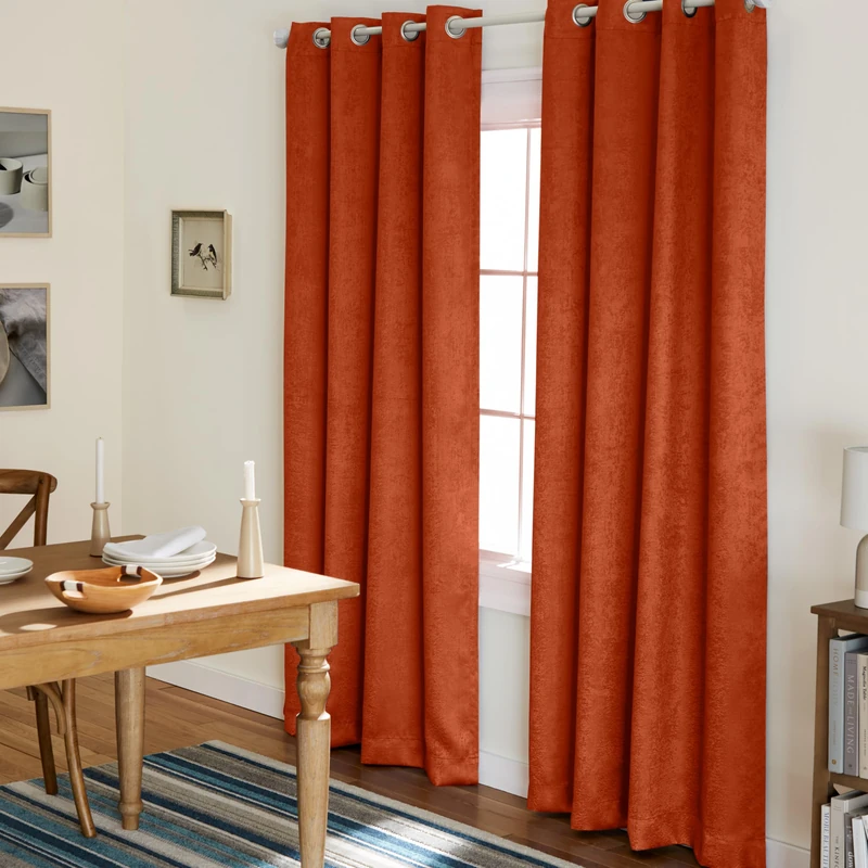 Exclusive Home Curtains Oxford Textured Sateen Thermal Room Darkening Grommet Top Window Curtain Panel Pair, Mecca Orange, 52x96