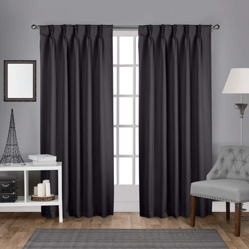 Exclusive Home Curtains Sateen Woven Blackout Pinch Pleat Top Panel Pair, Charcoal, 30x108, 2 Piece