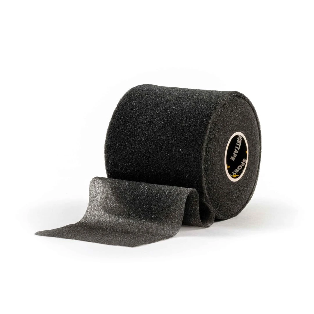 SPORTTAPE Soft Foam Underwrap - Black - 7cm x 27m | Pre Wrap Sports Tape - Thin, Non-Adhesive, Hypoallergenic, Protective Foam Wrap | Football Hair Band & Shin Guard Tape - Single Roll