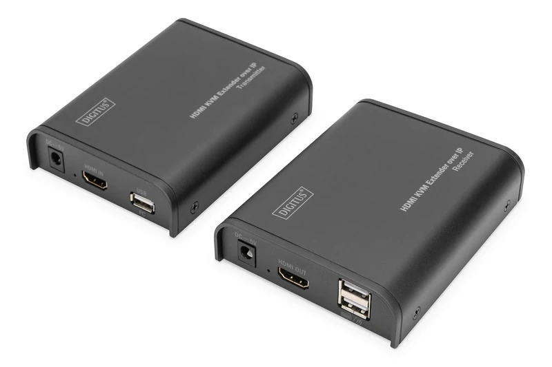 DIGITUS DS-55202 HDMI KVM Extender – Full HD 1080p 60 Hz – 120 m via LAN cable/Unlimited via Ethernet (IP-enabled) – Set: Transmitter & Receiver – HDMI 1.3 & HDCP 1.2