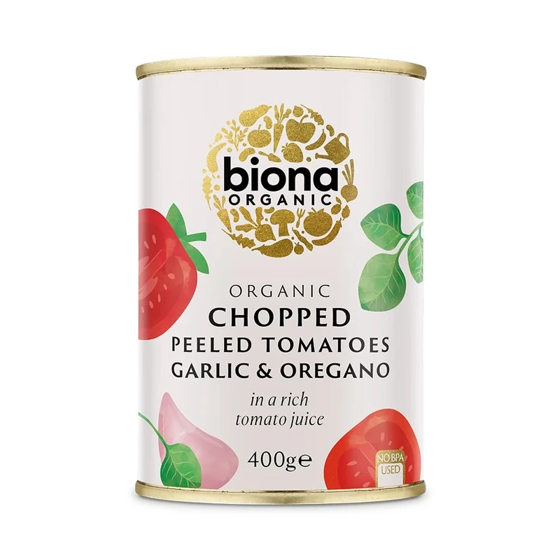 Biona Organic Chopped Tomatoes with Garlic and Oregano 400g (Pack of 12)