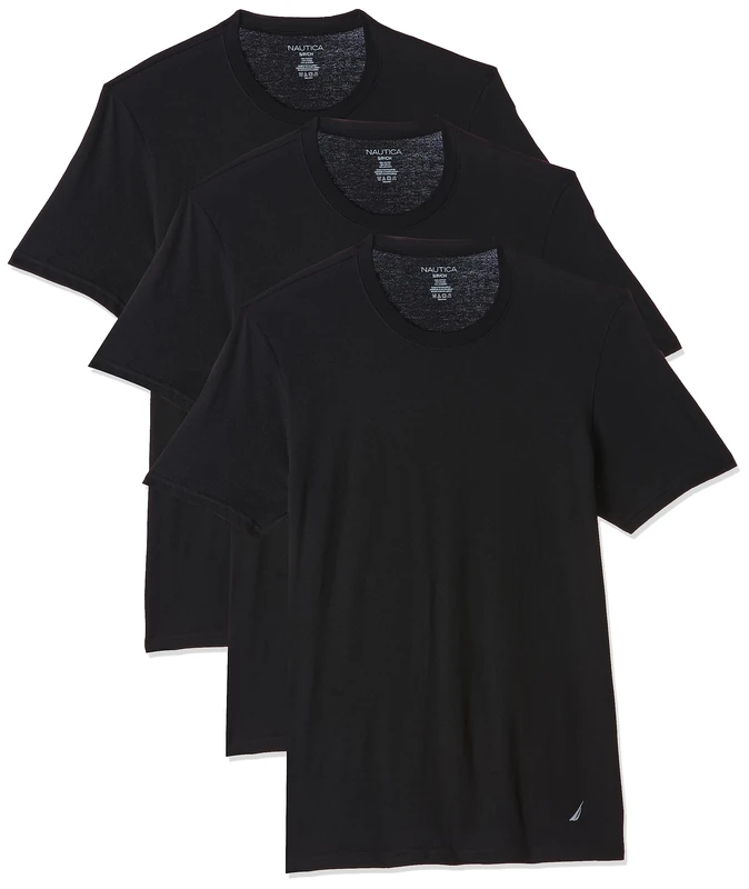 Nautica Men's Cotton Crew Neck 3-Pack T-Shirt Polo, Black New, Medium