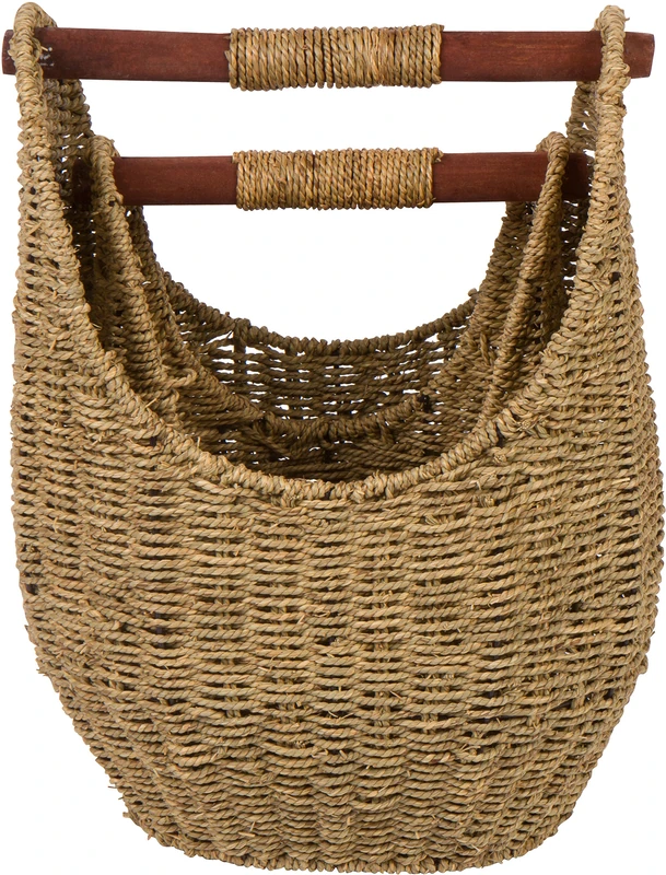 15.7" & 12.5" Seagrass Baskets with Wooden Handles - Set of 2 by Trademark Innovations