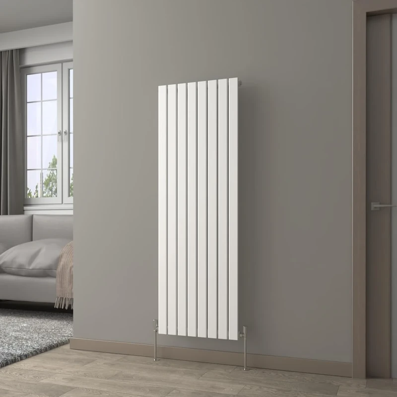 NRG 1600 x 544 mm Vertical Column Radiator Gloss White Single Flat Panel | Designer Radiator Bathroom Central Heating | with One Pair of Free Modern Angle Valves