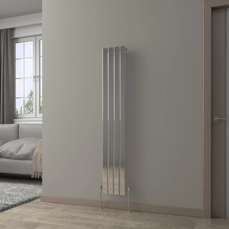 NRG 1600 x 272 mm Vertical Column Radiator Chrome Single Flat Panel | Designer Radiator Bathroom Central Heating | with One Pair of Free Modern Angle Valves