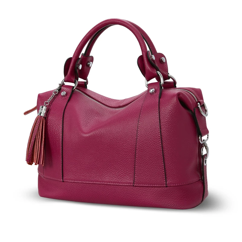 HESHE Tote Bags Leather Handbags for Women Top Handle Designer Purse Luxury Satchel Bag Medium Size Work Bag, Purple Red, (L) 13.65in * (H) 7.8in * (W) 5.07in - Image 1