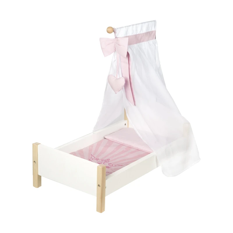 roba Doll Bed 'Scarlett', white lacquered, including textile equipment, bedding, and pink canopy - Image 1