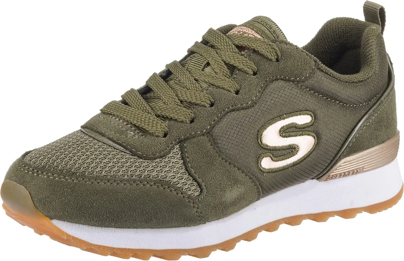 Skechers Women's Og 85 Gold'n Gurl Trainers, Olive Suede Nylon Mesh Rose Gold Trim, 3 UK
