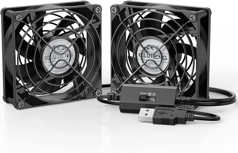 ELUTENG USB Fan 80mm 2 In 1 Computer Fan 5V Mini Desk Fan 2700RPM 32CFM Dual USB PC Fans Cooling Radiator with Black Metal Grill Double Fans For Home Office Bedroom Library