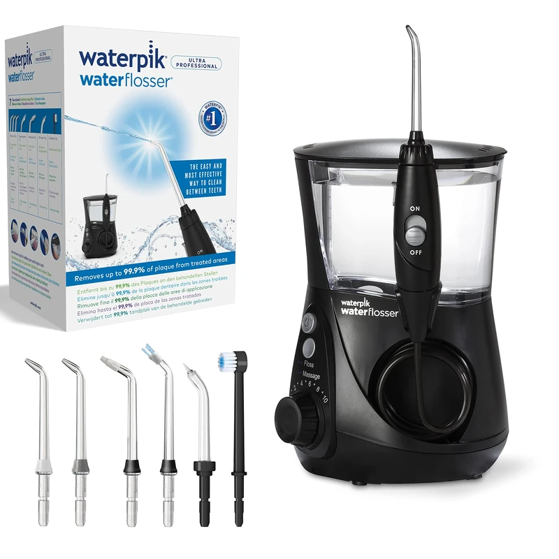 Waterpik WP-662E Professional Dental Flusher with 7 Heads, Dental Plaque Removal Instrument, Black