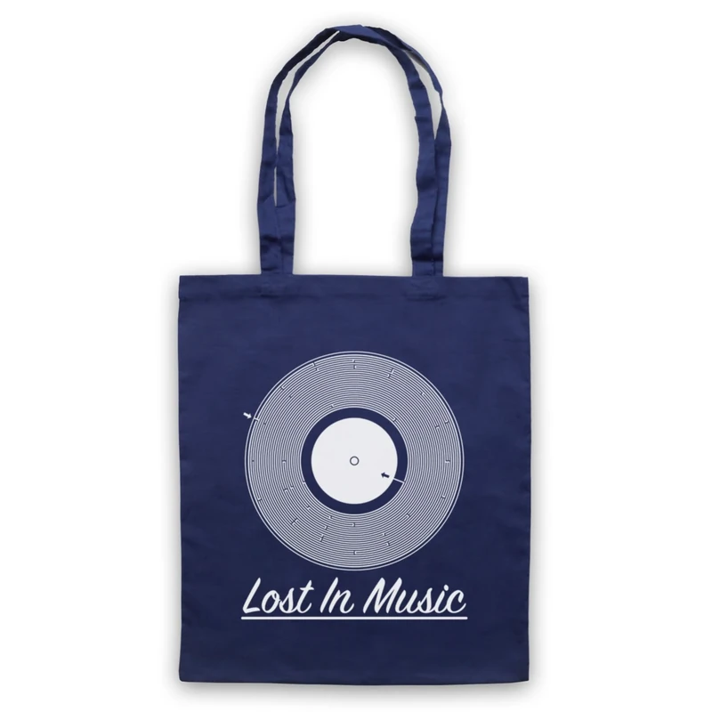 My Icon Art Lost In Music Vinyl Record Tote Bag - Navy Blue
