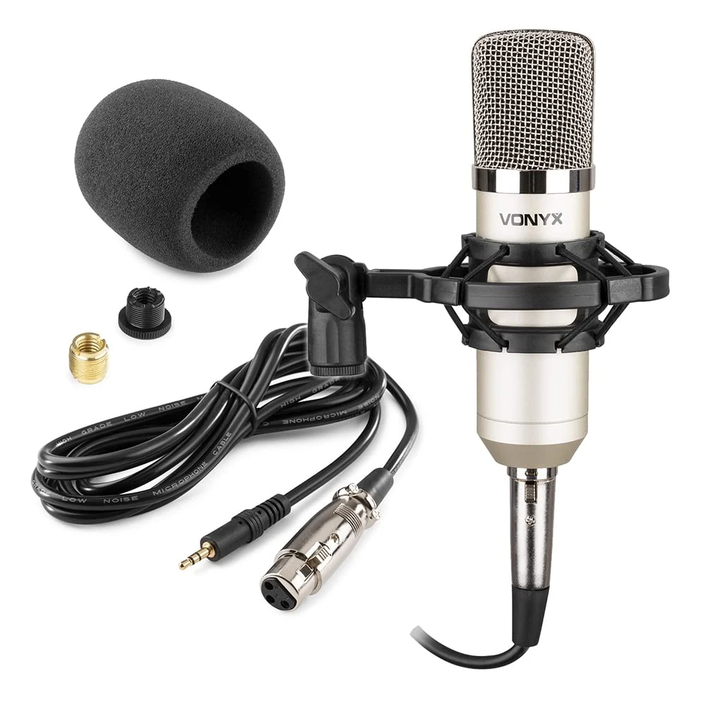 VONYX CM400 Studio Condenser Microphone Silver with Shockmount, XLR Vocal Recording Mic, Large Diaphragm Podcast Microphone for Home Studio, Streaming, Gaming, YouTube, Podcasting, Voiceover