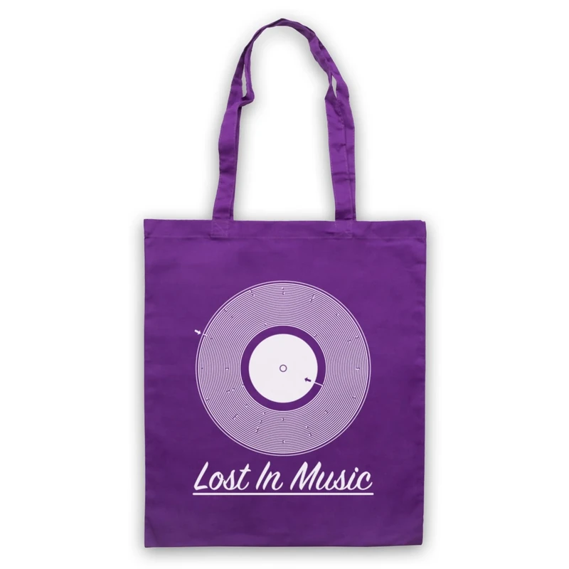 My Icon Art Lost In Music Vinyl Record Maze Tote Bag - Purple