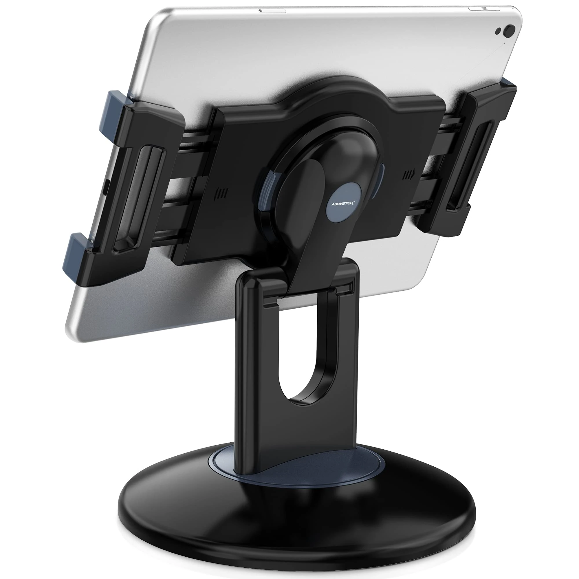 AboveTEK Retail Kiosk iPad Stand, 360° Rotating Commercial Tablet Stand, 6-13" iPad Mini Pro Business Tablet Holder, Swivel Design for Store POS Office Showcase Reception Kitchen Desktop (Black)