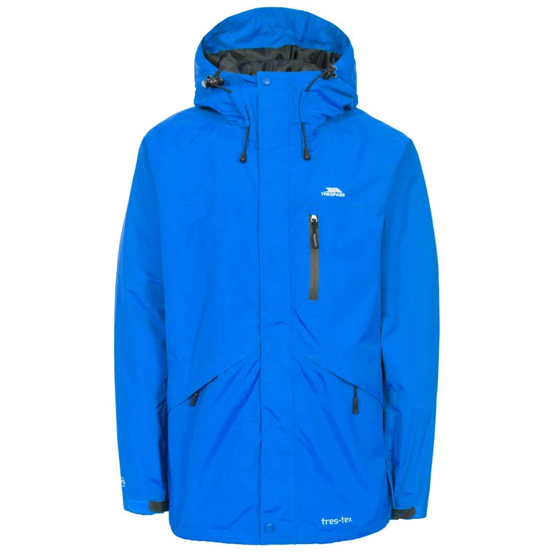 Trespass Mens Jacket Corvo - Waterproof, Windproof, Hooded, Taped Seams, Flat Cuffs, Inner Pockets, Mesh Lining, 3 Pockets, Drawcord Hem, Adjustable Hood