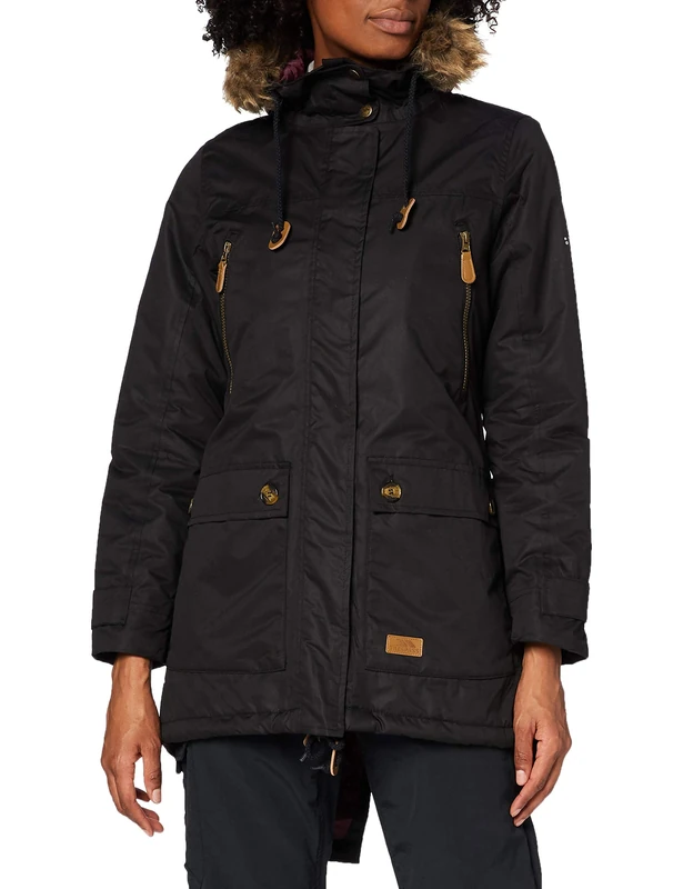 Trespass Womens Parka Jacket Clea - Waterproof, Lightly Padded, Removable Hood Fur Trim, 2 Patch Pockets with Flaps, 2 Zip Pockets, Longer Length, Adjustable Hood
