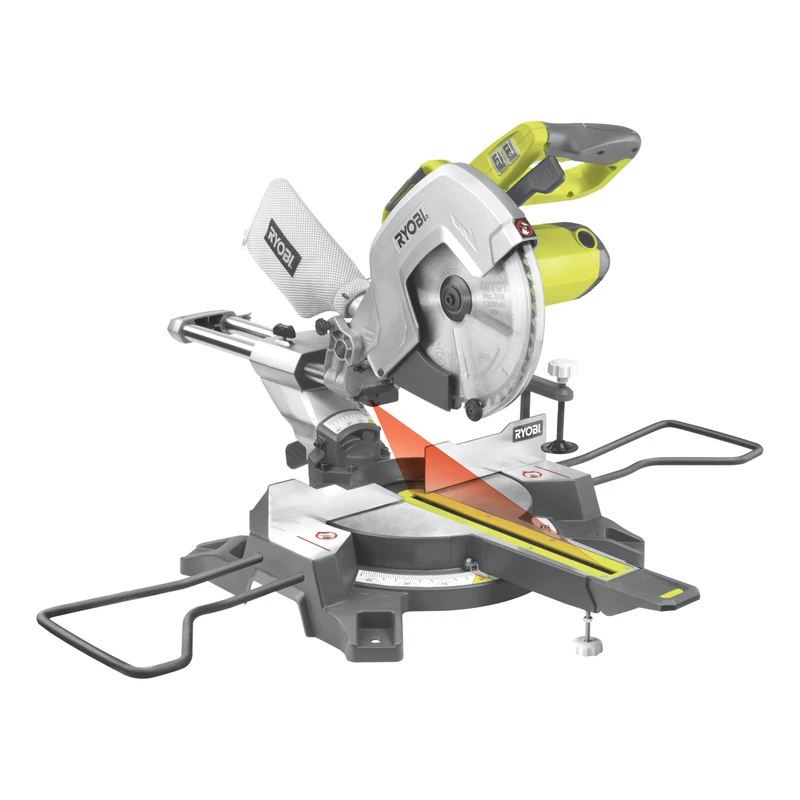 RYOBI 2200 W Mitre Saw EMS305RG with Pull Function, 305 mm Carbide Saw Blade, 110 x 300 mm Cut, LED Lighting, Suction Connection