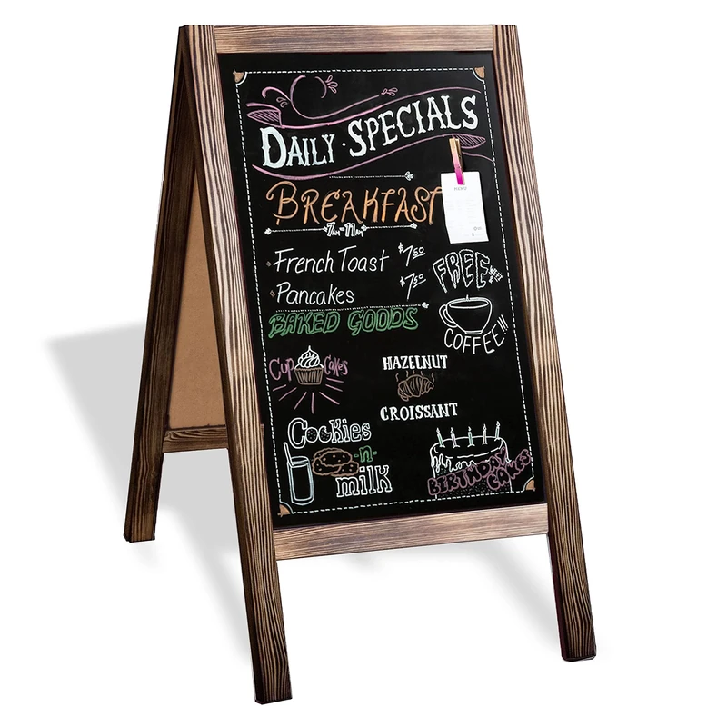 Ilyapa Wooden A Frame Chalkboard Sign with Eraser & Chalk, Magnetic Sidewalk Signs 20x40, Outdoor, Menu Display for Restaurant, Business or Wedding