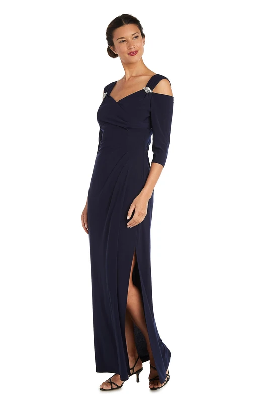 R&M Richards Women's Empire Waist Cold Shoulder with Sleeves Missy Special Occasion Dress, Navy, 16 - Image 1