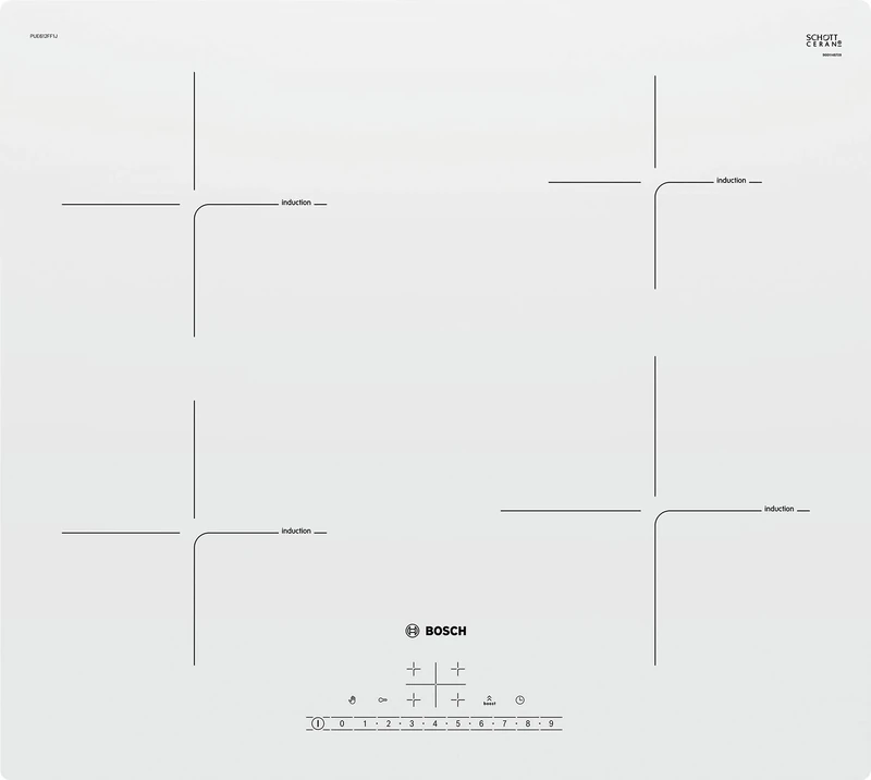 Bosch 4 Series PUE612FF1J Built-in Glass and Ceramic Induction Hob, White, 1400 W, 14.5 cm