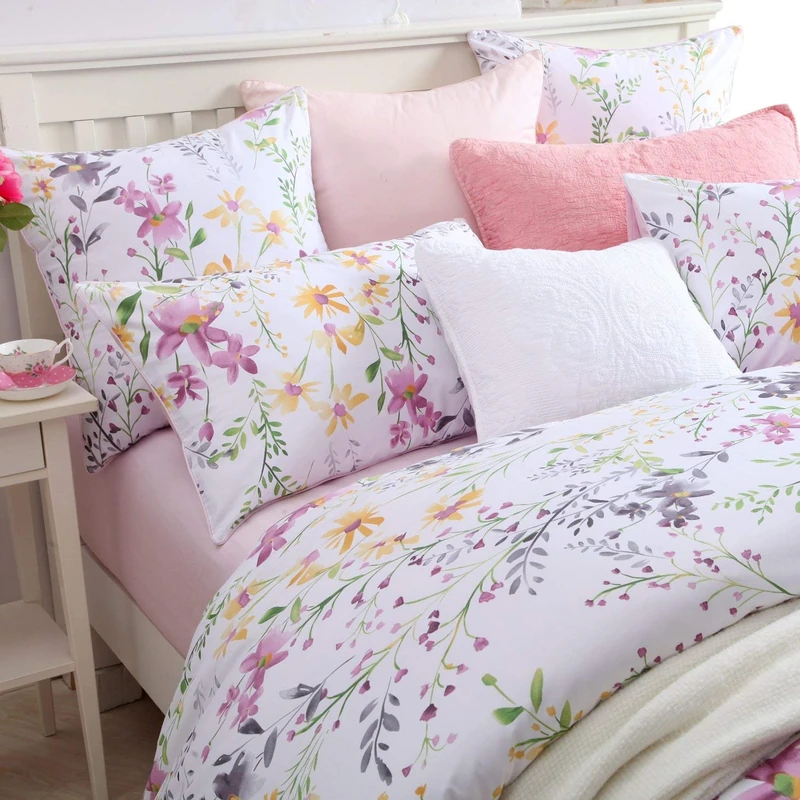 Brandream Floral Bedding Watercolor Design Twin Size Duvet Cover Set Farmhouse Dorm Bedding Super Soft Egyptian Cotton 3 Piece Modern - White Pink Purple