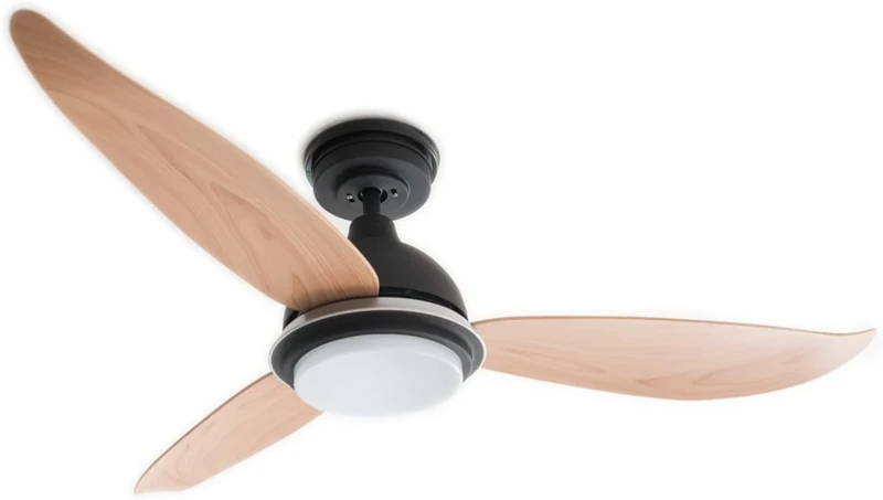 Pepeo Bayu Energy Saving Ceiling Fan with Dimmable LED Lighting, Black, 122 cm, Quiet and powerful DC Motor, Suitable for Bedroom and Living Room, Modern Black Wood Design, 5 Speeds, Remote Control