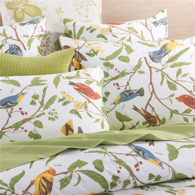 Brandream LUXURY BEAUTIFUL GARDEN ISLAND BRAND BIRDS MULTI COLOUR FLORAL 100% BRUSHED COTTON Twill Duvet Cover Set Single Green 3 Piece