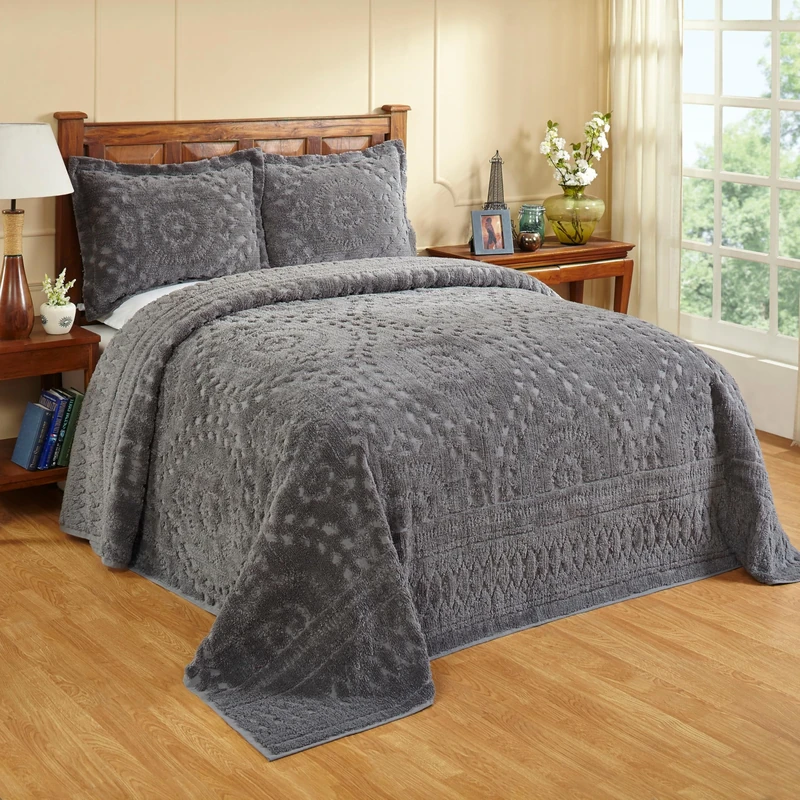 Better Trends Bedspread, Cotton, Gray, 81" x 110"/Twin