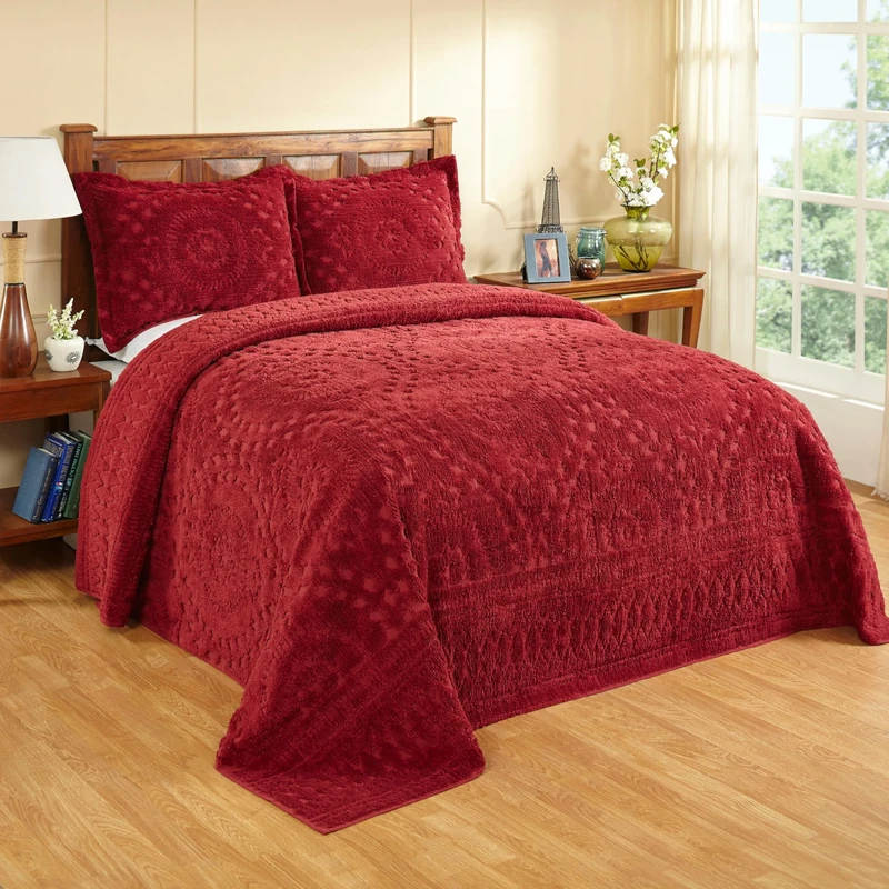 Better Trends 100% Cotton Chenille Coverlet Bedspread, Medallion Design Full/Double Size Bedspreads, 96" x 110" Burgundy Bedding Soft Lightweight, All Season