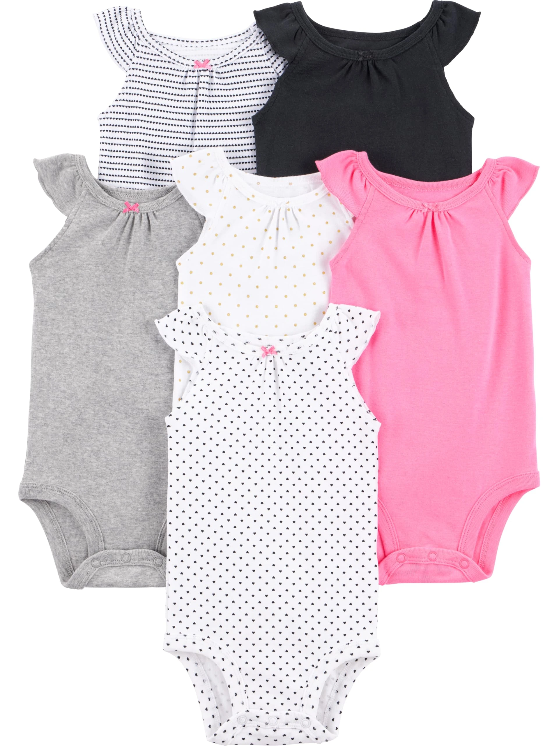 Simple Joys by Carter's baby-girls 6-pack Short-sleeve Bodysuit, Multicolor/Dots/Hearts, Preemie