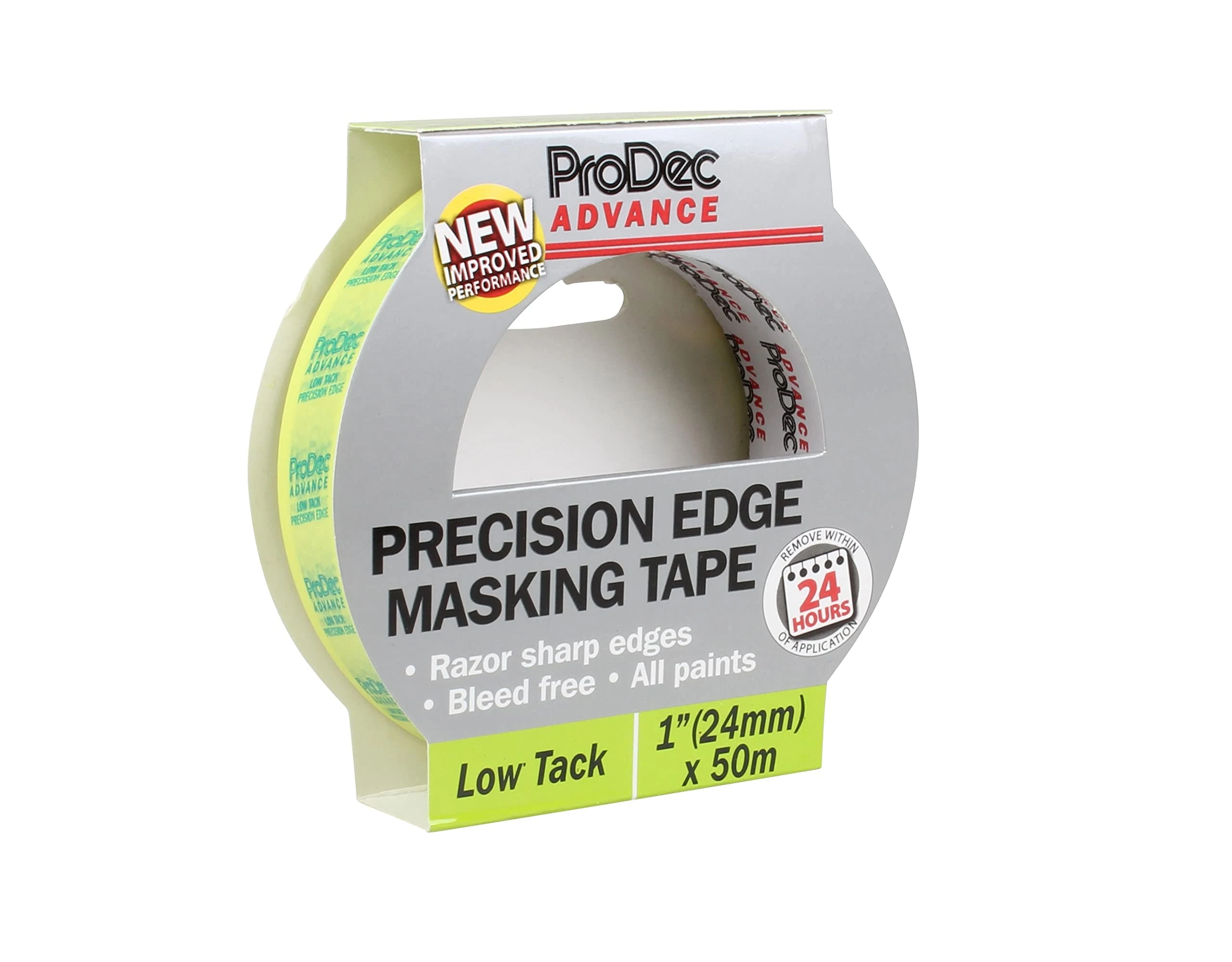 ProDec Advance 24mm (1 inch) x 50m Low Tack Precision Edge Multi Surface Painters Masking Tape for Razor Sharp Lines with No Paint Bleed For Indoor Painting and Decorating Compatible with All Paints